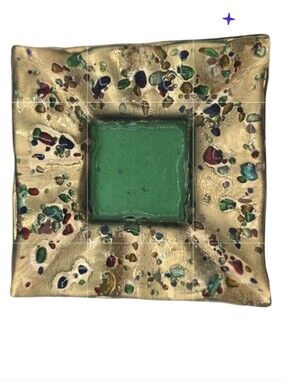 Murano Italian Art Glass Look Alike Green Speckled Gold Heavy Trinket Dish Shiny